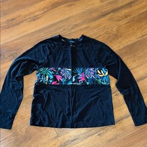Lilly Pulitzer Black Long Sleeve Tee with Tropical Floral Band
